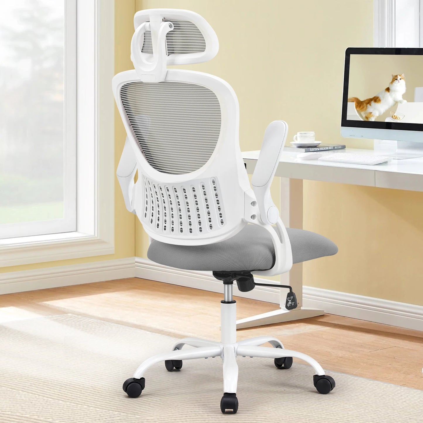 TRUSTY Mesh Ergonomic Office Computer Desk Chair Flip-up Arms Adjustable Headrests Comfortable Lumbar Support For Home Office 2~8days