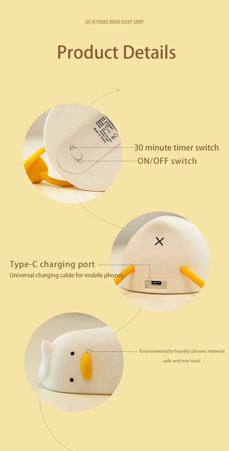 Cute Duck-Shaped Rechargeable Night Light for Kids - Soft Lamp & Portable Decoration - Ideal Child Gift for Cozy Atmosphere in N