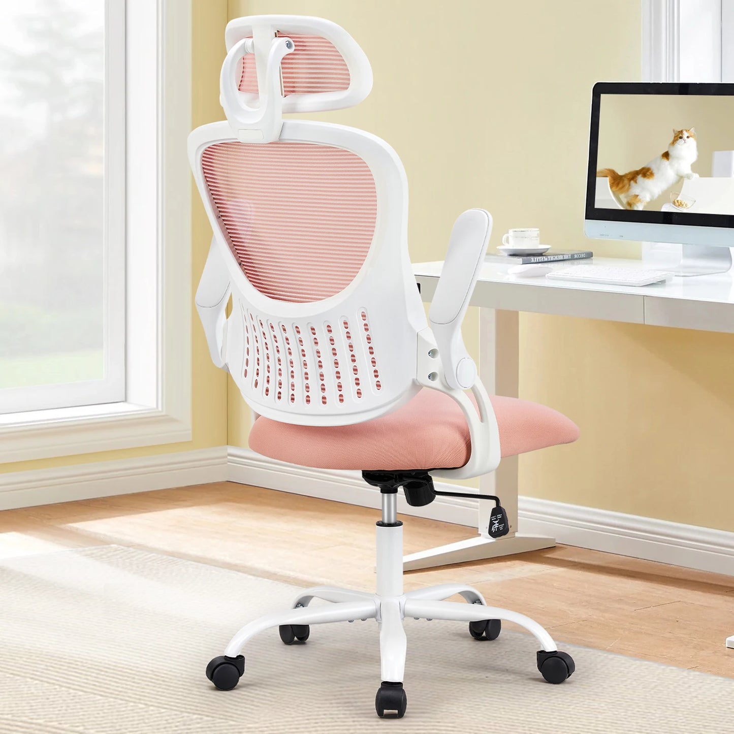 TRUSTY Mesh Ergonomic Office Computer Desk Chair Flip-up Arms Adjustable Headrests Comfortable Lumbar Support For Home Office 2~8days